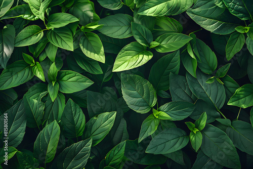 Vibrant and detailed background texture of lush green leaves
