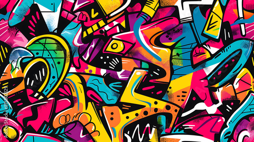 Wallpaper Mural graffiti on wall - Cartoon style, multi color, colorful - Bold and vibrant graffiti doodles with expressive lines and vibrant colors - Seamless tile. Endless and repeat print. Torontodigital.ca