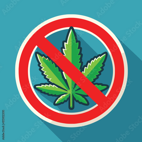 anti-drug icon symbol with marijuana leaf