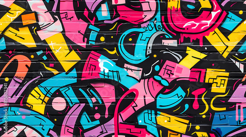 Wallpaper Mural graffiti on wall - Cartoon style, multi color, colorful - Bold and vibrant graffiti doodles with expressive lines and vibrant colors - Seamless tile. Endless and repeat print. Torontodigital.ca