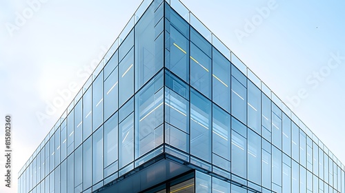 A glass building with high-performance glazing  showcasing energy efficiency and modern architecture in commercial office buildings. 