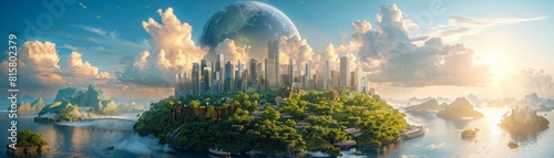 Artistic representation of a halfurbanized, halfnatural Earth photo