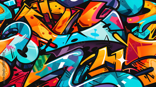 graffiti on wall - Cartoon style, multi color, colorful - Bold and vibrant graffiti doodles with expressive lines and vibrant colors - Seamless tile. Endless and repeat print.