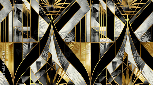 Luxurious Black, Gold, and Silver Art Deco Pattern - Seamless tile. Endless and repeat print.