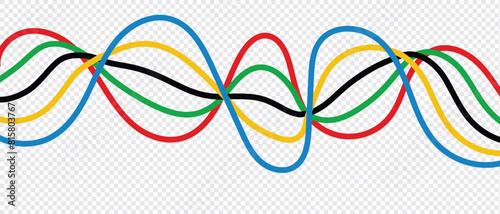 Abstract colorful wave background with Olympics lines colors isolated with transparent background. eps 10