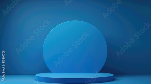 Podium with blue cylindrical pedestal  Dark blue minimal wall scene  Circular background  Abstract modern vector 3d shape for product presentation  plate showcase product blue background 