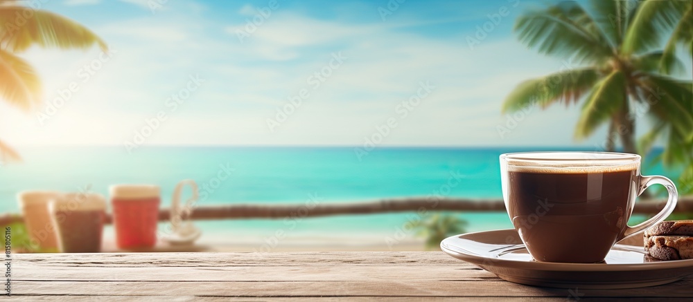 A picture showing a cup of freshly brewed coffee on a vacation with empty space around it for additional content or text A picture showing a cup of freshly brewed coffee on a vacation with empty space around it for additional content or text