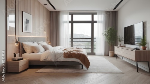 Bright and airy bedroom interior design in a modern apartment