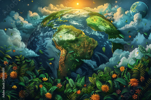 A vibrant blue and green eco Earth globe symbolizes environmental world protection  ecological conservation  and the urgent message of  Save the Planet  celebrated on Earth Day