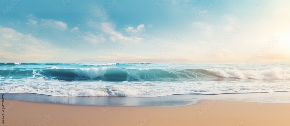 Fototapeta premium On the sunny beach there is a wave and there is also room for a copy space image
