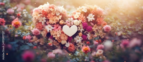 A love inscription surrounded by flowers on a background with ample space for additional content Copy space image