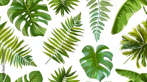 Tropical Leaf Patterns: Exotic Greenery Background Illustration