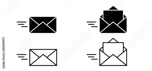 Fast message, e-mail, envelop pictogram. Contact us and social media network icons for business communication. Marketing chatting, messenger, mail, chat or talk. Send mail or letter with envelops. 