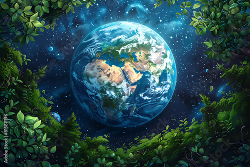 A vibrant blue and green eco Earth globe highlighting themes of environmental world protection, ecological conservation, and the message of "Save the Planet" in celebration of Earth Day