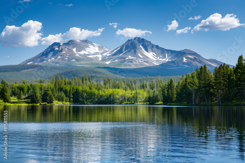 Majestic mountain landscape with reflective lake