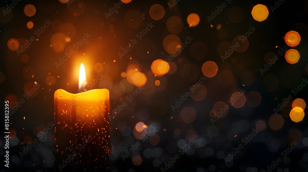 A single candle flickering softly against the darkness, casting an ethereal glow on a dark background with bokeh lights.
A single candle flickering softly against the darkness, casting an ethereal glow on a dark background with bokeh lights.