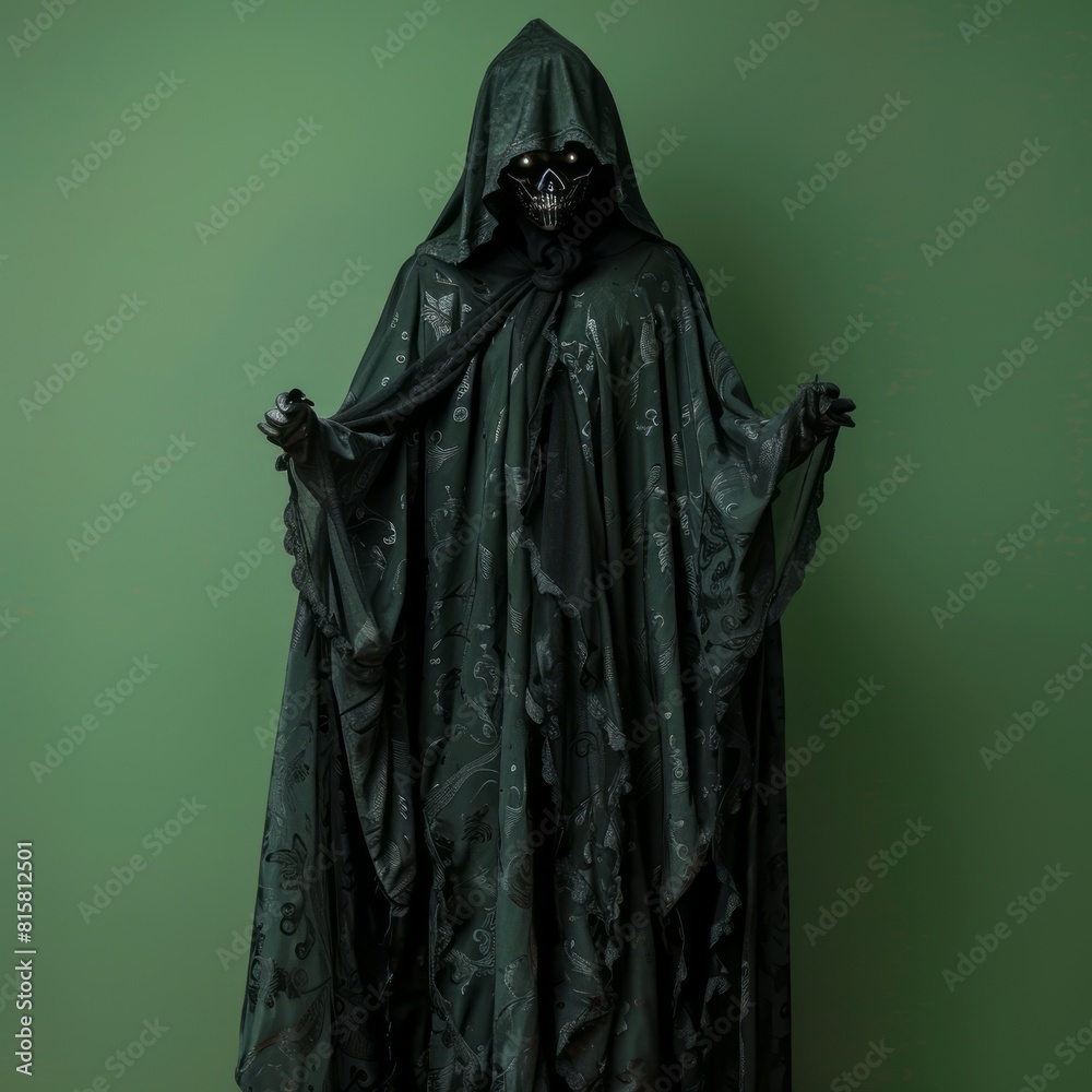 Dracula Costume for Halloween on a Flat Green Background Dracula Costume for Halloween on a Flat Green Background