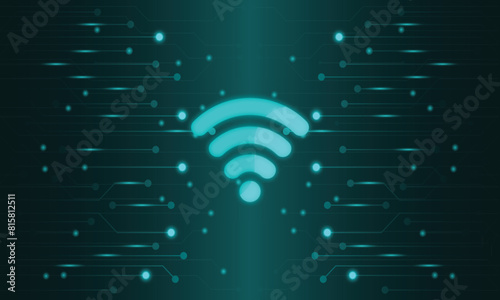 Green Tech Circuit Abstract Background with Wi-Fi Icon.