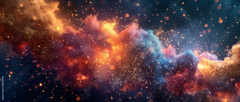 Bright orange and blue space nebula with stars.