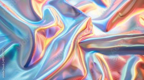 Colorful wavy silk fabric with shiny iridescent surface.