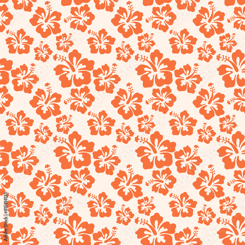 Beautiful seamless coral floral pattern, spring summer background with tropical flowers hibiscus,. Exotic wallpaper, Hawaiian style
