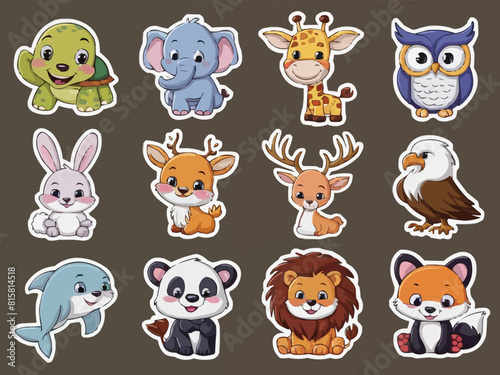 Animal stickers turtle colorful customized vector illustration art