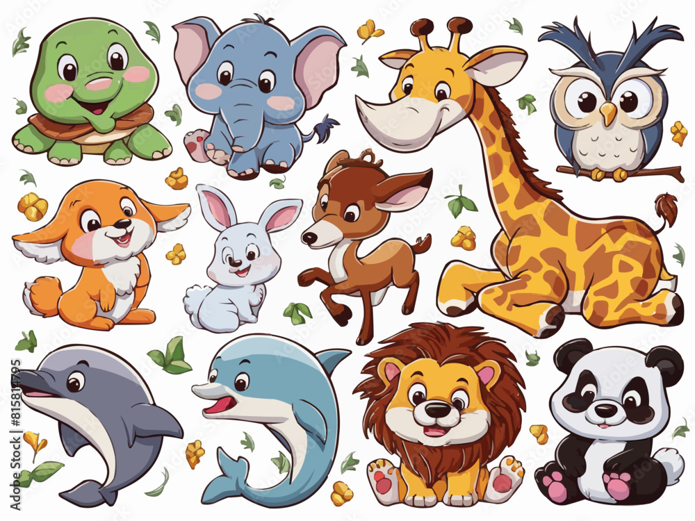 Fototapeta premium Animal stickers turtle colorful customized vector illustration art