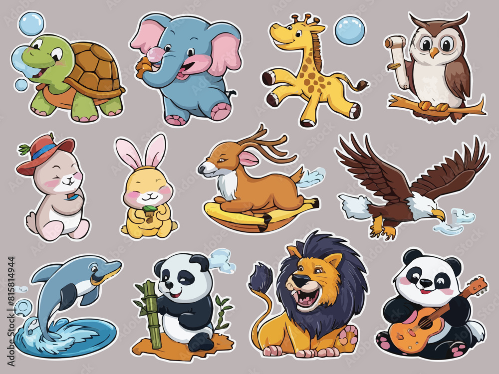 Fototapeta premium Animal stickers turtle colorful customized vector illustration art