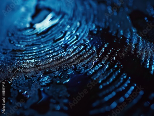fingerprint blue color, wet grunge texture, dark background
 photo