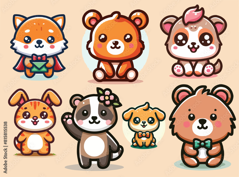 Fototapeta premium Animal stickers turtle colorful customized vector illustration art