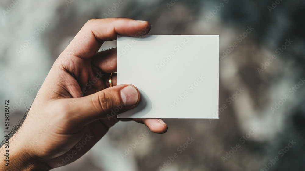 Close up of a hand holding a business card mockup. Close up of a hand holding a business card mockup.
