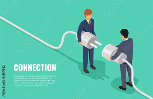 Businessmen connecting hold plug and outlet in hand