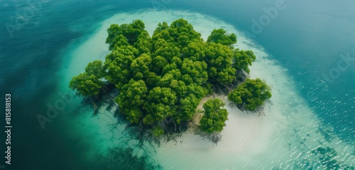 island surrounded by water and white sand, top view