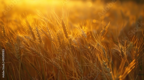 Golden wheat spikelets on a summer evening