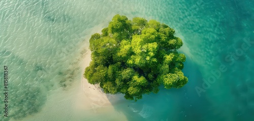 island surrounded by water and white sand, top view © XTSTUDIO