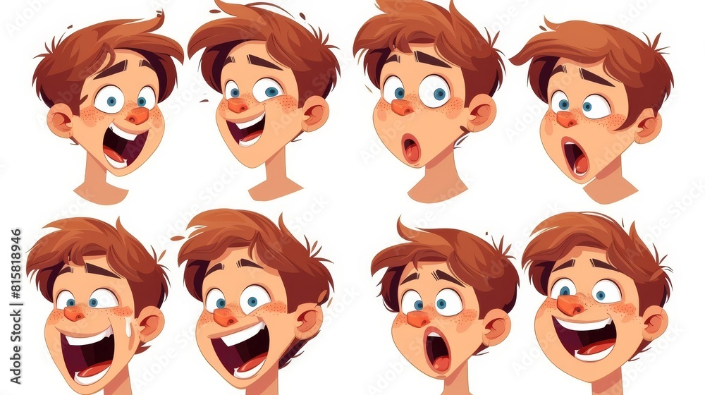 Animated boy mouth set isolated on a white background. Lip sync collection. Modern cartoon illustration of child face elements with different emotions, sound pronunciations. Animated boy mouth set isolated on a white background. Lip sync collection. Modern cartoon illustration of child face elements with different emotions, sound pronunciations.