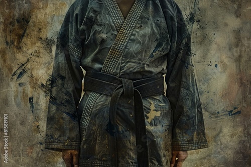 Warrior stands poised in a traditional kimono a black belt generative ai photo