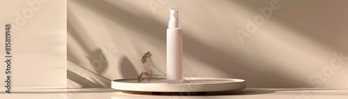 Modern primer bottle with pump, featured in a minimalist setting, focusing on its skin brightening effects and makeup readiness