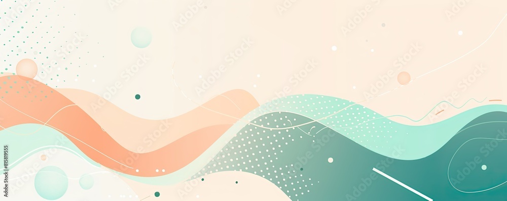 vector flat style, white background with Mint and Peach color gradients, simple shapes, white space, flat vector illustration of an abstract wavy shape with dots, lines and circles. vector flat style, white background with Mint and Peach color gradients, simple shapes, white space, flat vector illustration of an abstract wavy shape with dots, lines and circles.
