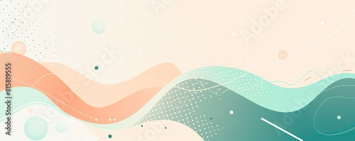 vector flat style  white background with Mint and Peach color gradients  simple shapes  white space  flat vector illustration of an abstract wavy shape with dots  lines and circles.