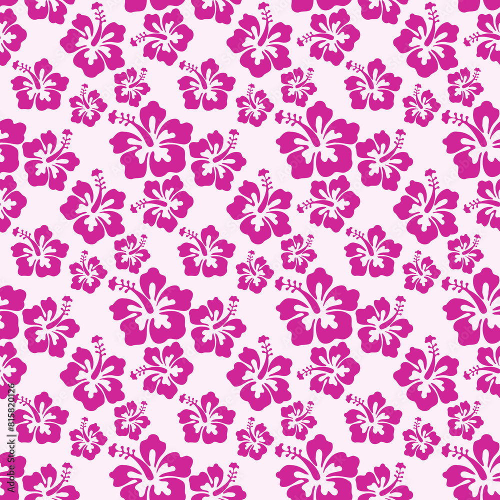 Obraz premium Beautiful seamless floral pattern, spring summer background with tropical flowers hibiscus,. Exotic wallpaper, Hawaiian style