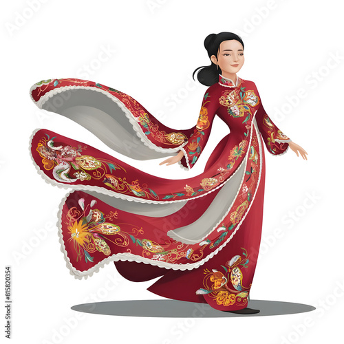 Vietnamese tradition womens cartoon, Beautiful vietnamese woman, Dress vietnamese woman, Digital art illustration,