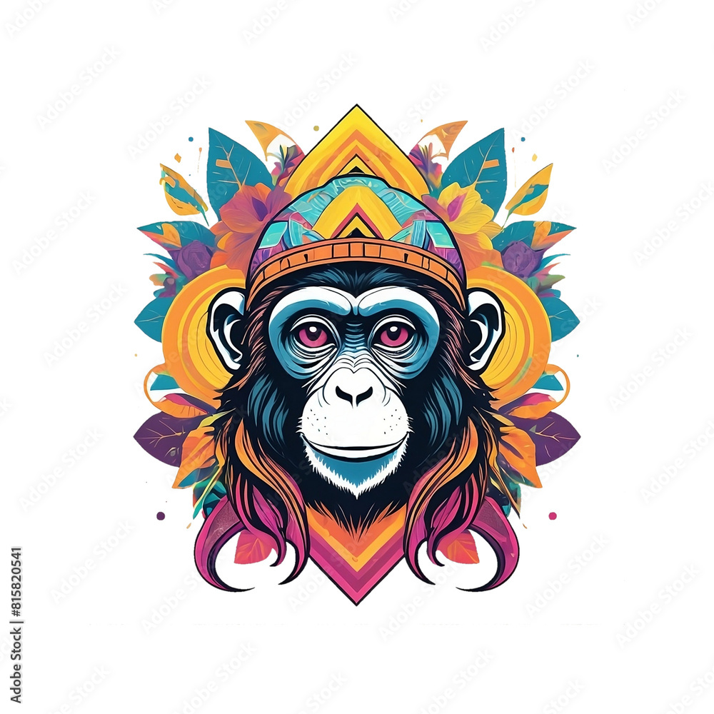 Colorful monkey mascot image. psychedelic graphic design. Format PNG