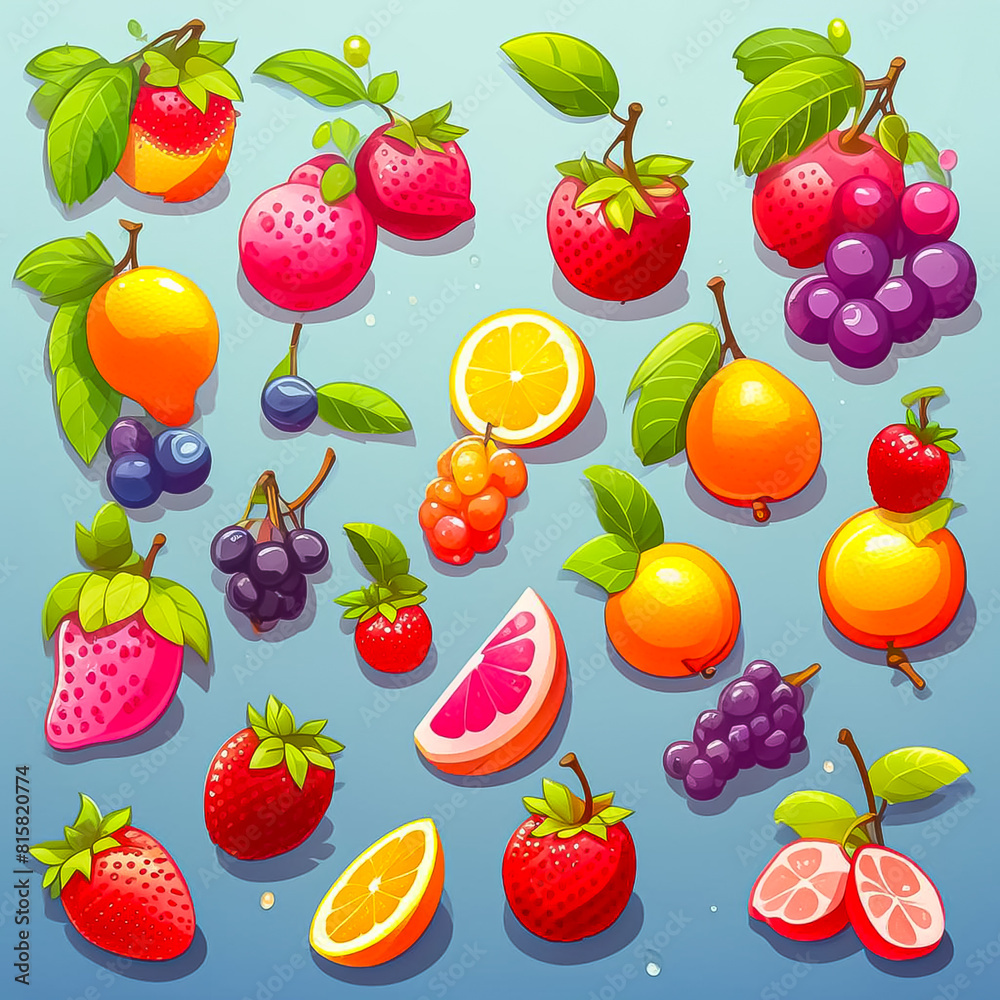 Illustration of a bright juicy set with healthy summer fruits, food illustration Illustration of a bright juicy set with healthy summer fruits, food illustration