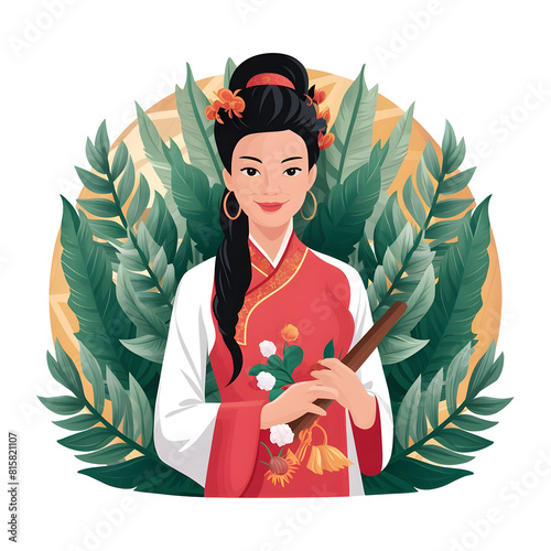 Vietnamese tradition womens cartoon, Beautiful vietnamese woman, Dress vietnamese woman, Digital art illustration,