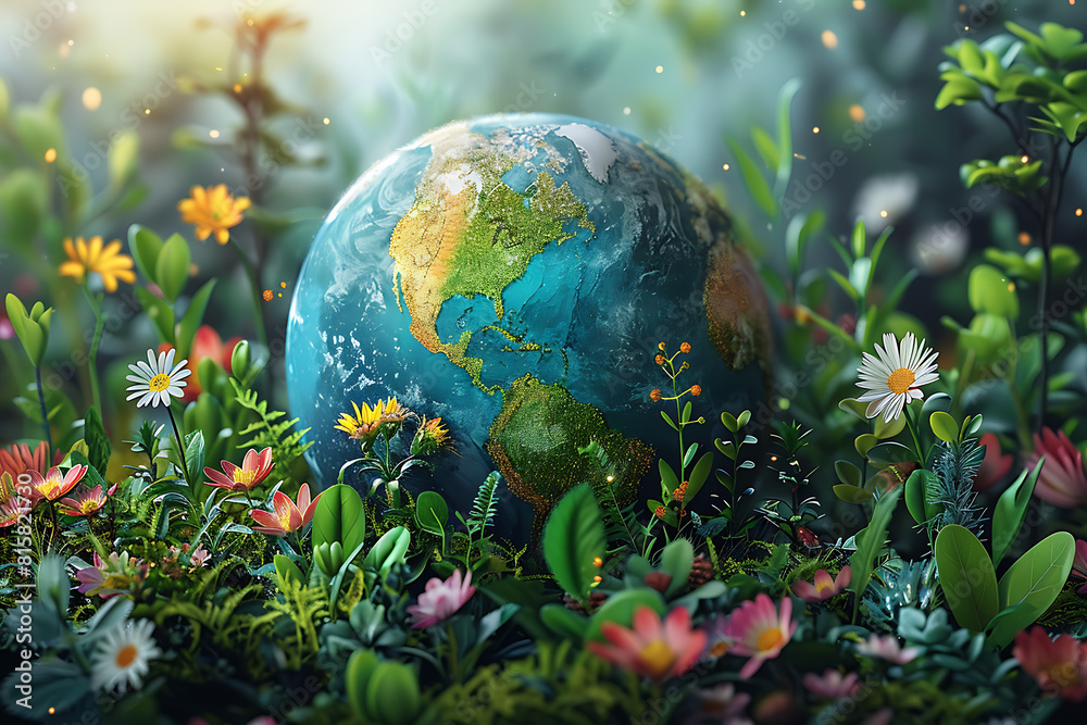 A vibrant blue and green eco Earth globe symbolizes environmental world protection and ecological conservation, promoting the message A vibrant blue and green eco Earth globe symbolizes environmental world protection and ecological conservation, promoting the message