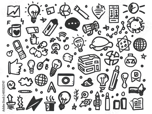corporate culture hand draw doodle icon set