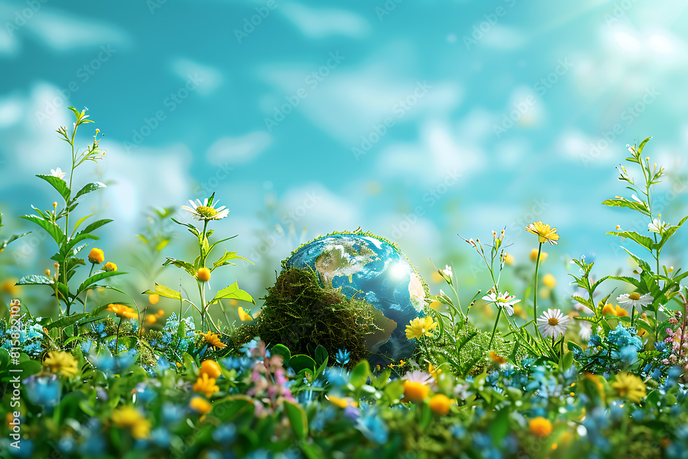 A vibrant blue and green eco Earth globe symbolizes environmental world protection and ecological conservation, promoting the message A vibrant blue and green eco Earth globe symbolizes environmental world protection and ecological conservation, promoting the message