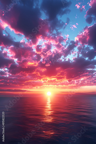 Surreal Ocean Sunset with Cotton Candy Clouds  Generative AI