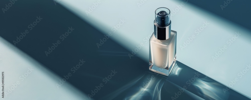 Luxurious primer bottle with pump, displayed to accentuate its effectiveness in brightening and priming skin for cosmetic enhancements Luxurious primer bottle with pump, displayed to accentuate its effectiveness in brightening and priming skin for cosmetic enhancements
